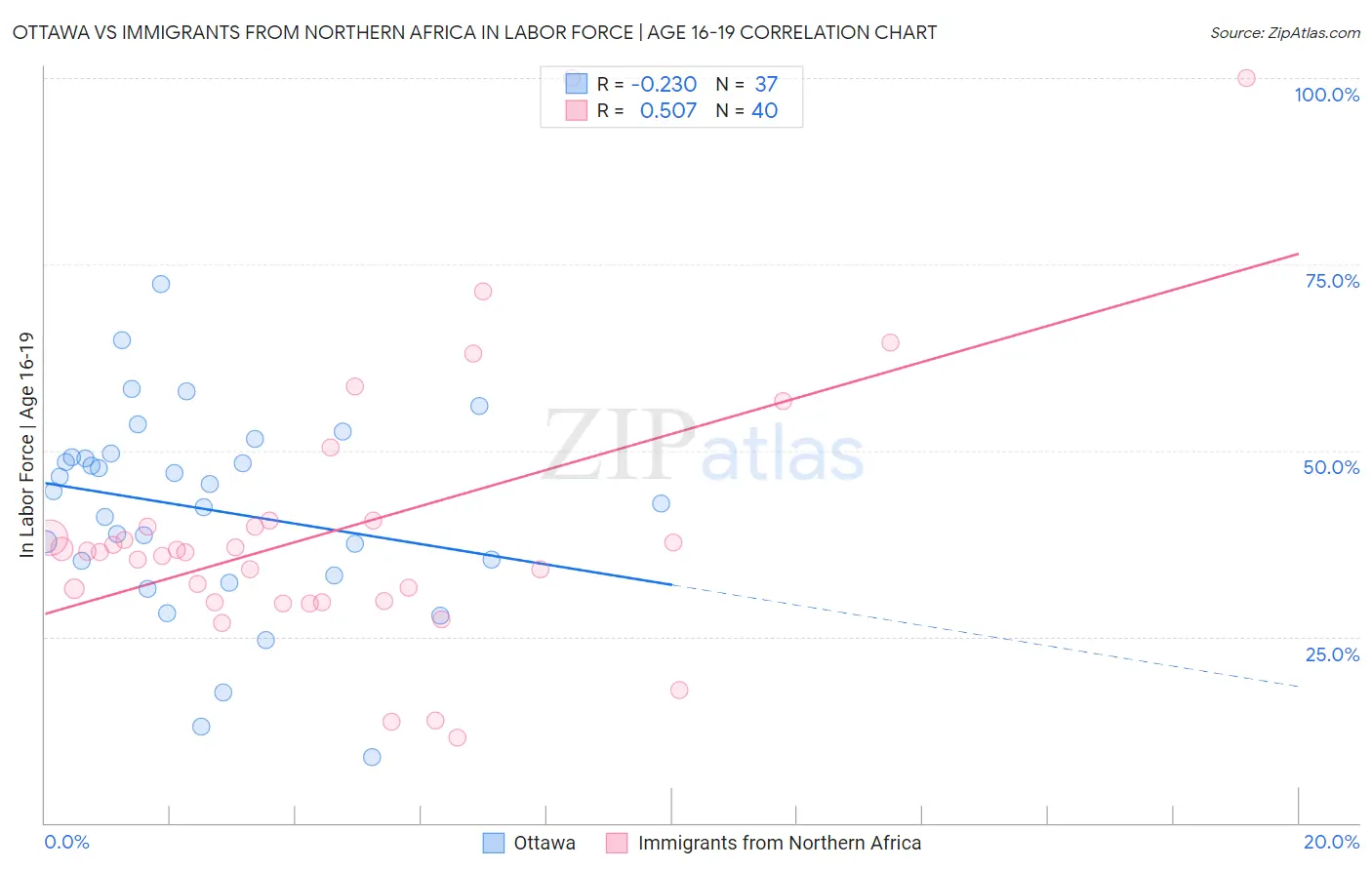 Ottawa vs Immigrants from Northern Africa In Labor Force | Age 16-19