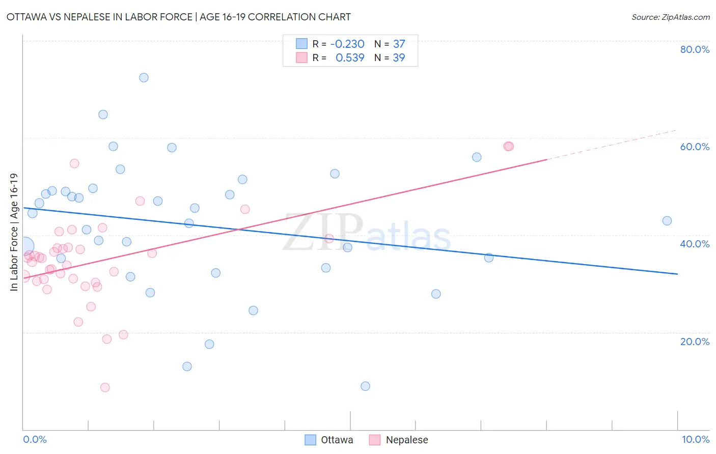 Ottawa vs Nepalese In Labor Force | Age 16-19