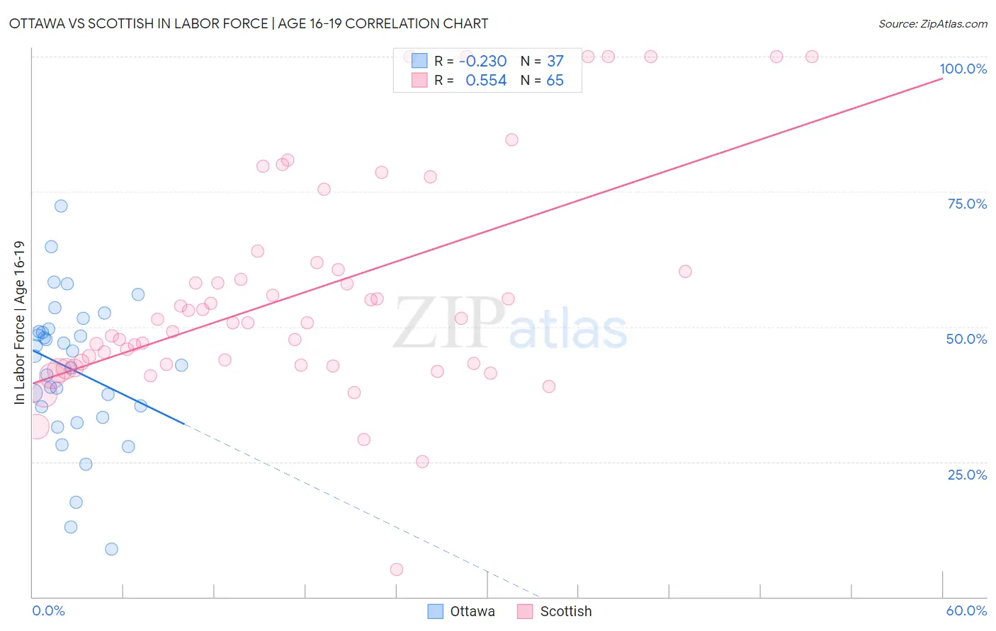 Ottawa vs Scottish In Labor Force | Age 16-19