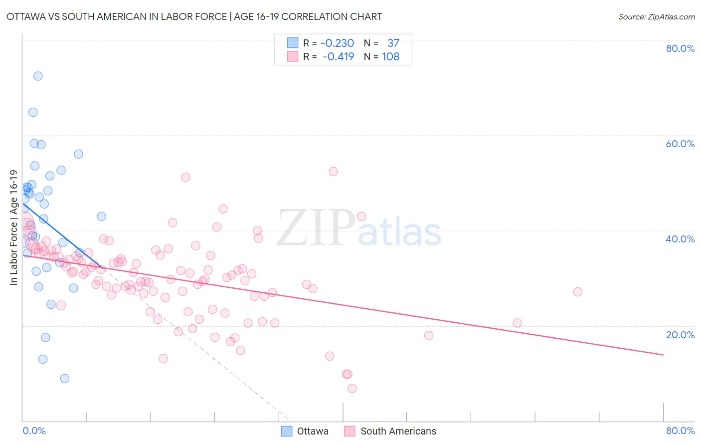 Ottawa vs South American In Labor Force | Age 16-19