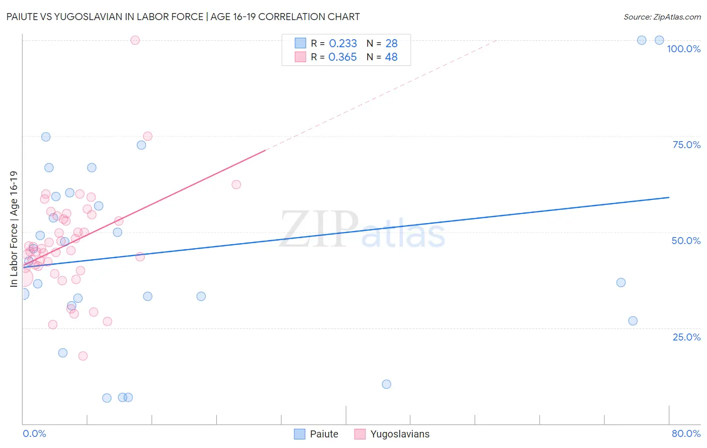 Paiute vs Yugoslavian In Labor Force | Age 16-19