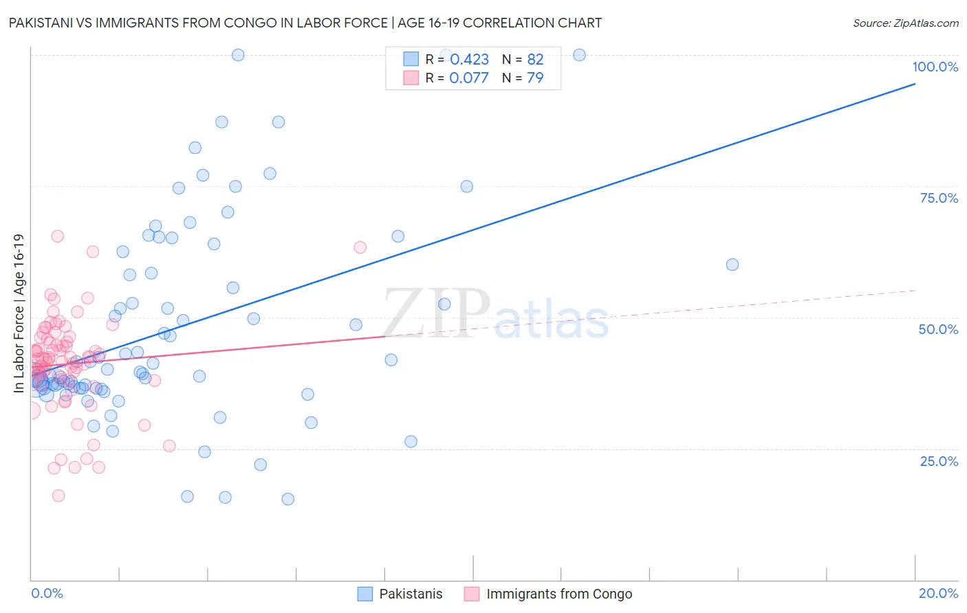 Pakistani vs Immigrants from Congo In Labor Force | Age 16-19