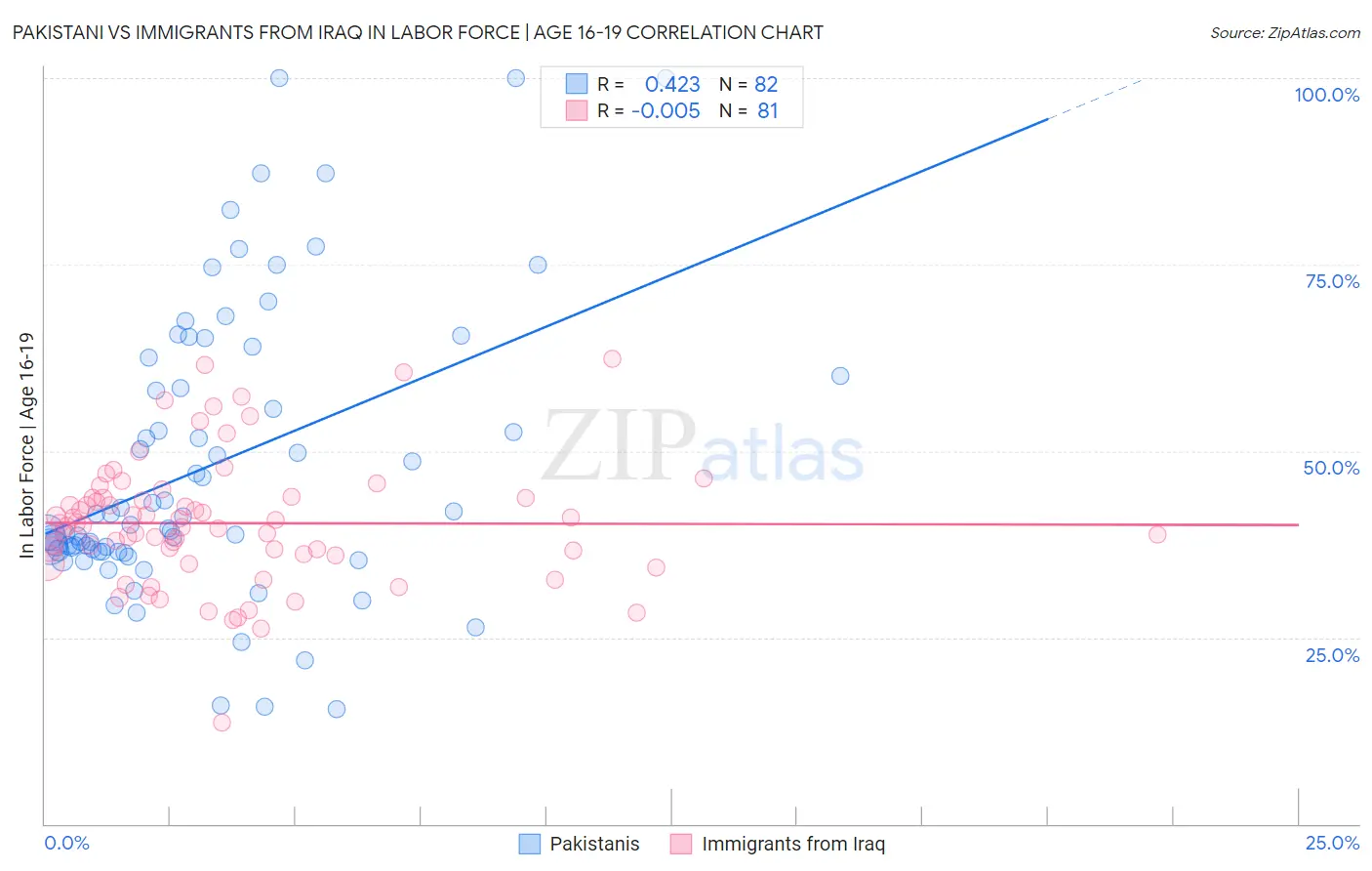 Pakistani vs Immigrants from Iraq In Labor Force | Age 16-19