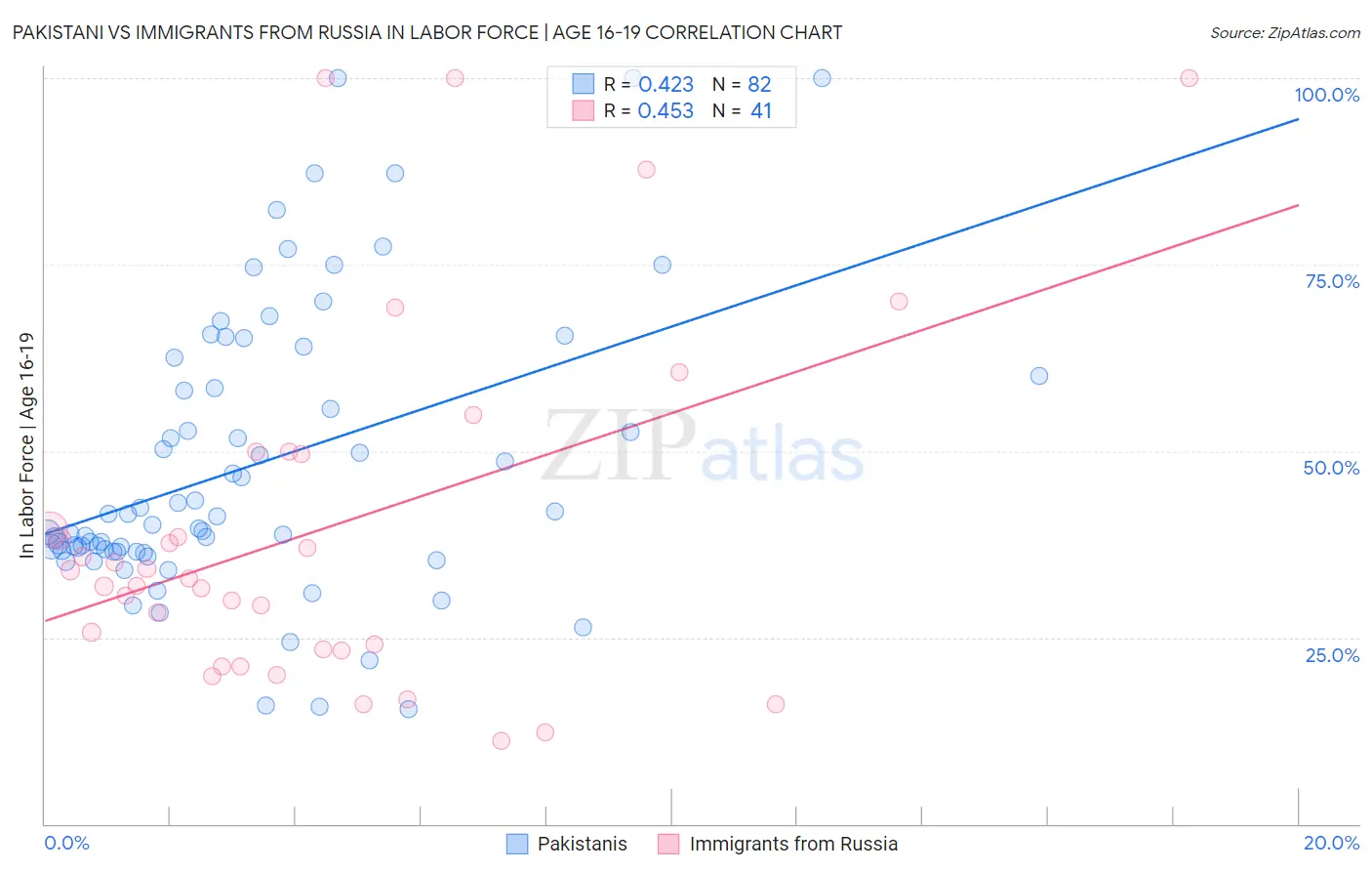 Pakistani vs Immigrants from Russia In Labor Force | Age 16-19