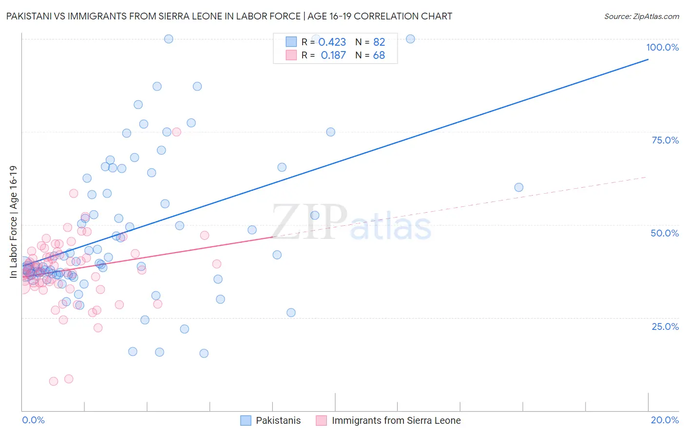 Pakistani vs Immigrants from Sierra Leone In Labor Force | Age 16-19