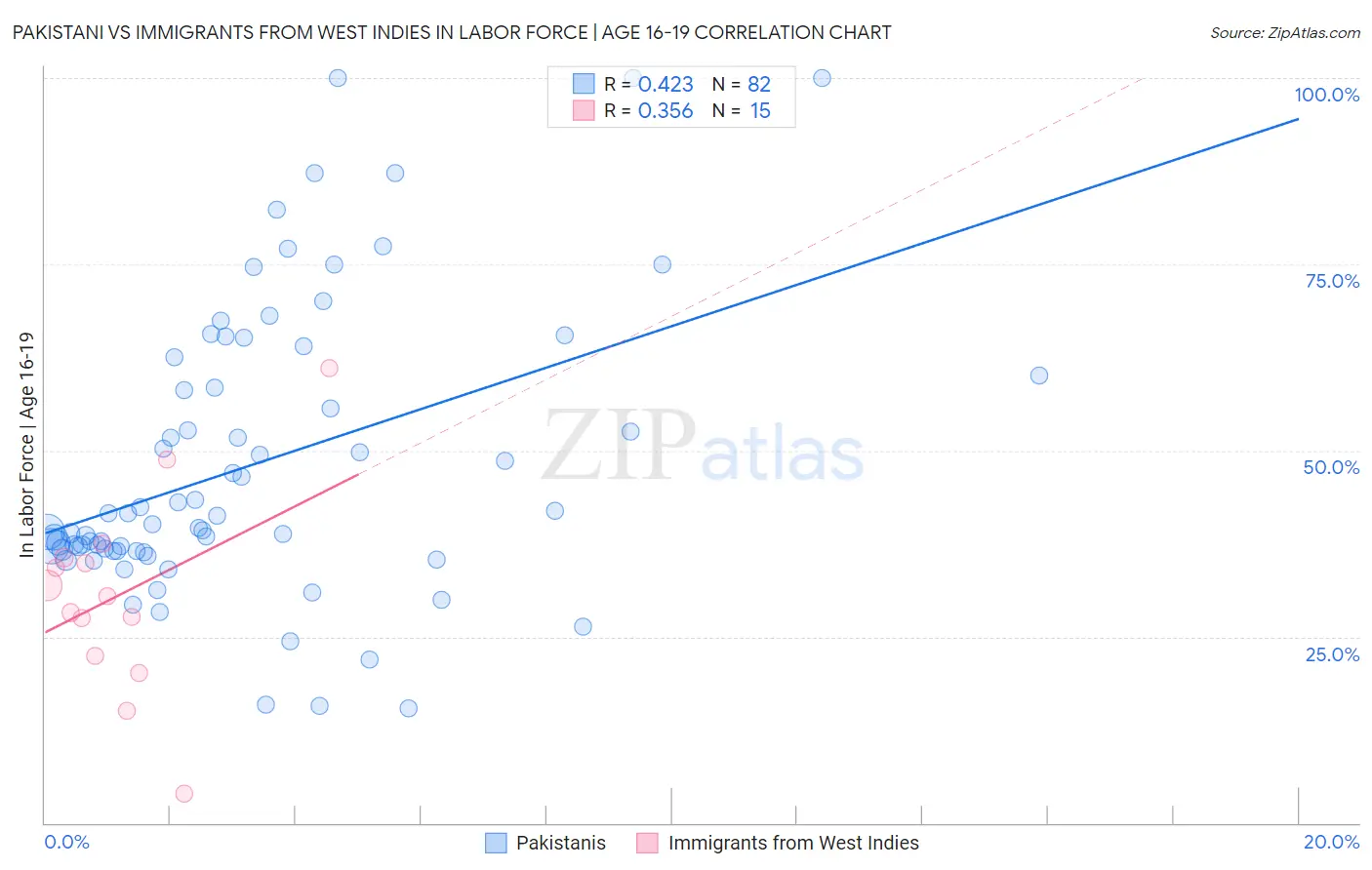 Pakistani vs Immigrants from West Indies In Labor Force | Age 16-19