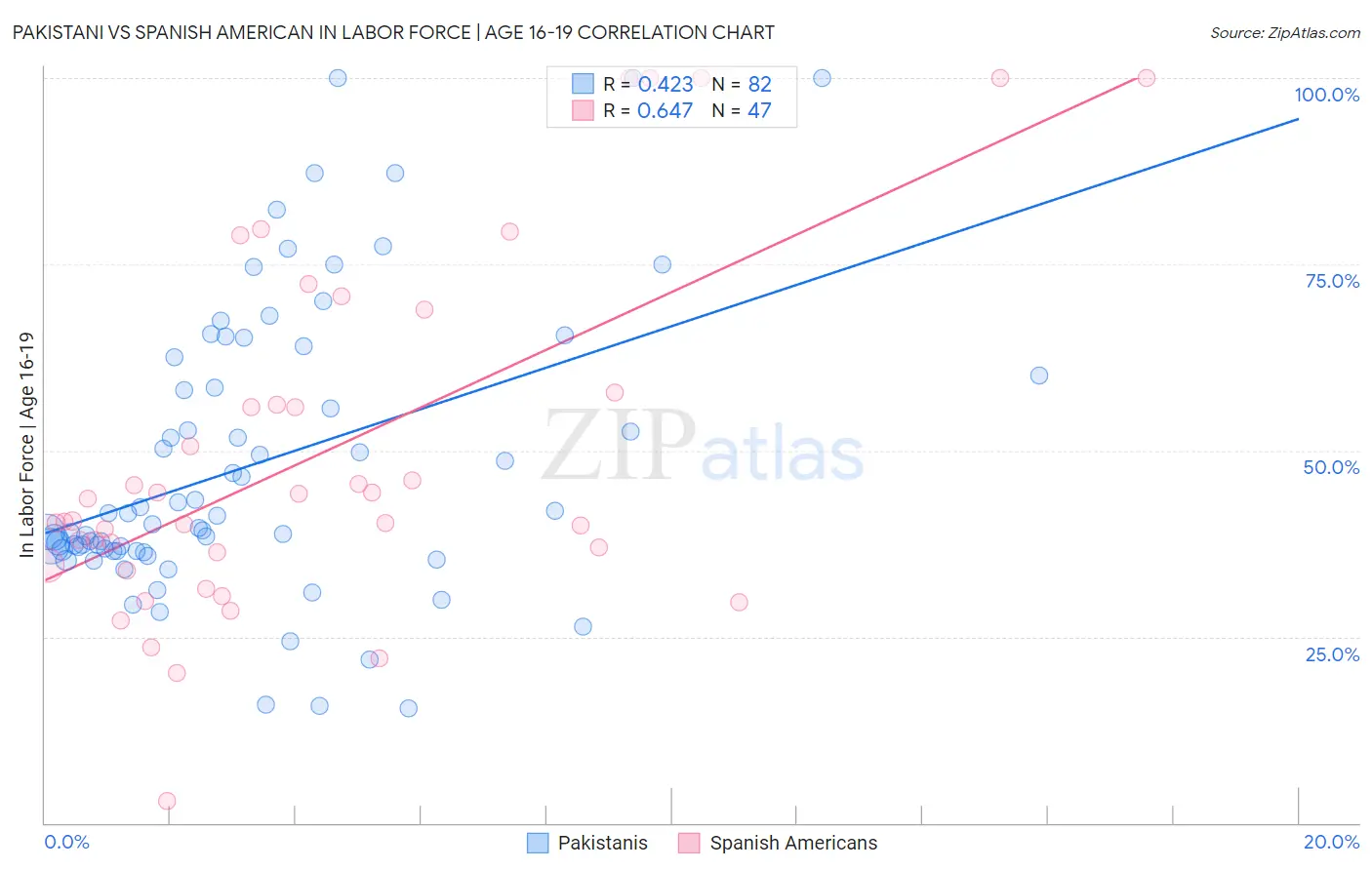 Pakistani vs Spanish American In Labor Force | Age 16-19