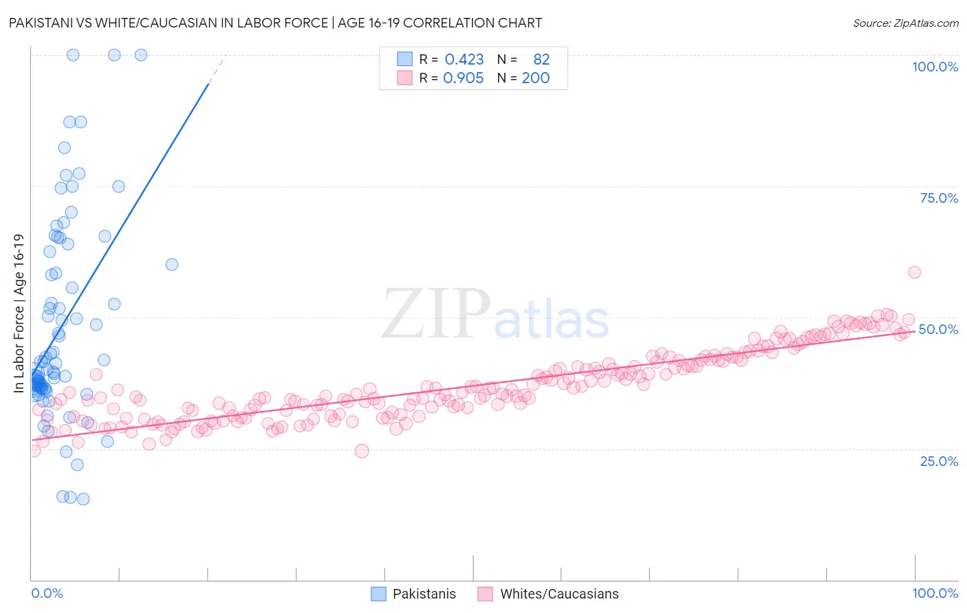 Pakistani vs White/Caucasian In Labor Force | Age 16-19
