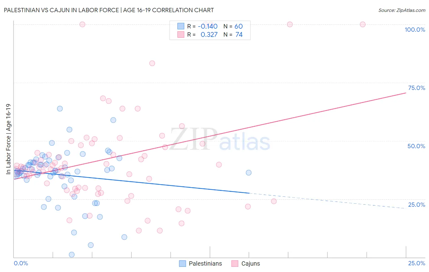 Palestinian vs Cajun In Labor Force | Age 16-19