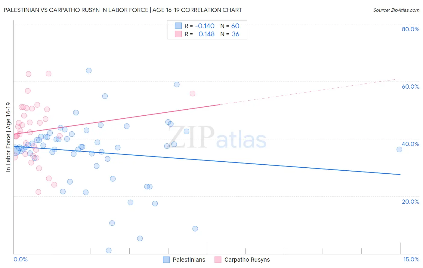 Palestinian vs Carpatho Rusyn In Labor Force | Age 16-19