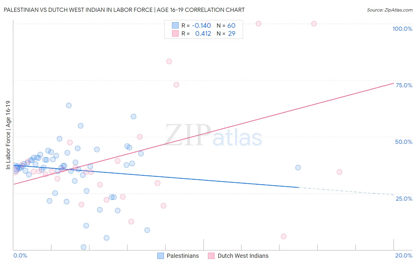 Palestinian vs Dutch West Indian In Labor Force | Age 16-19