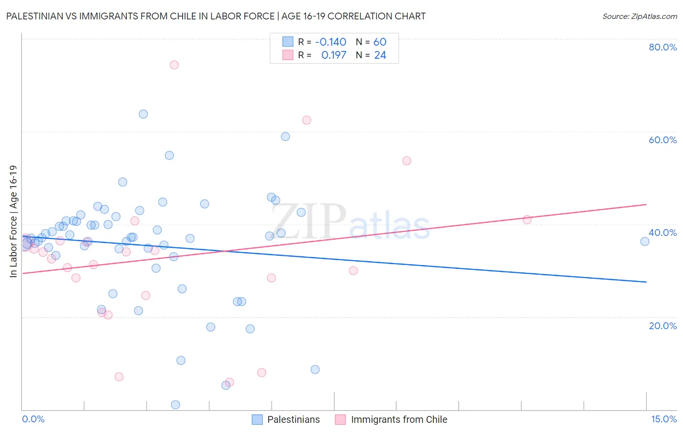 Palestinian vs Immigrants from Chile In Labor Force | Age 16-19