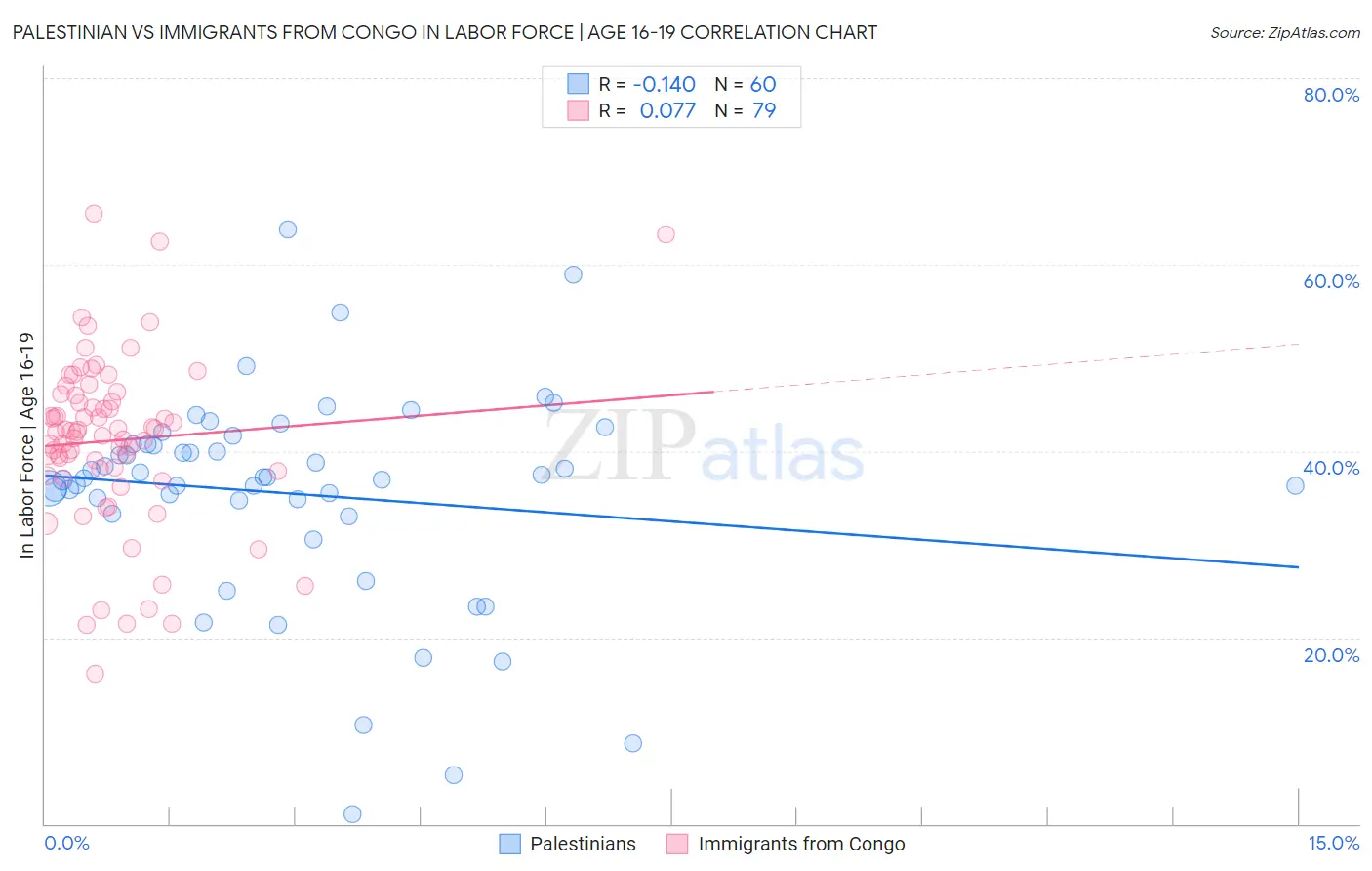 Palestinian vs Immigrants from Congo In Labor Force | Age 16-19