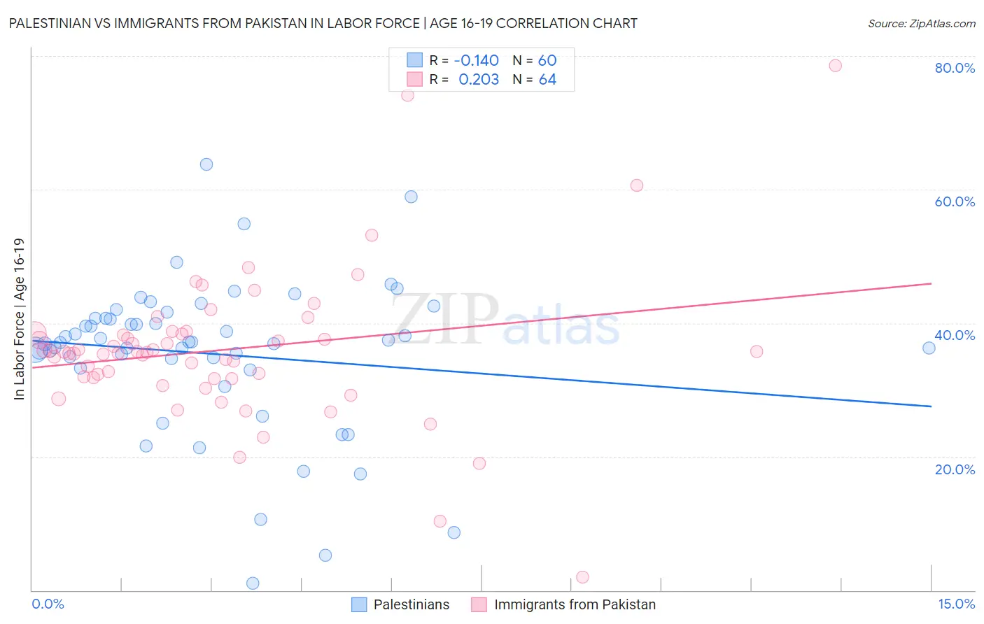 Palestinian vs Immigrants from Pakistan In Labor Force | Age 16-19