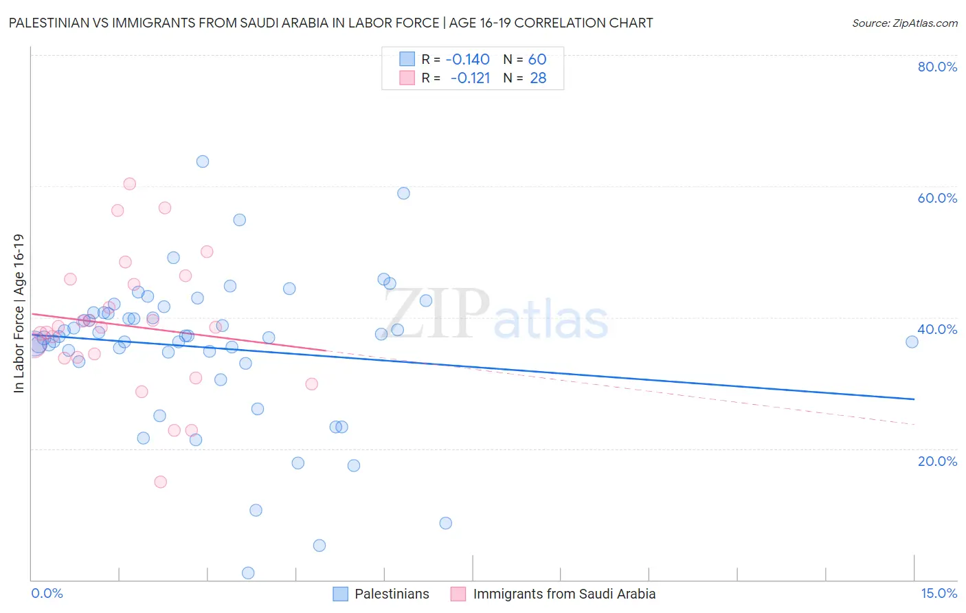 Palestinian vs Immigrants from Saudi Arabia In Labor Force | Age 16-19