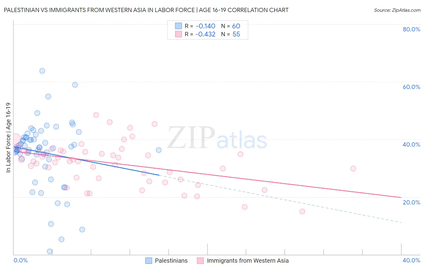 Palestinian vs Immigrants from Western Asia In Labor Force | Age 16-19