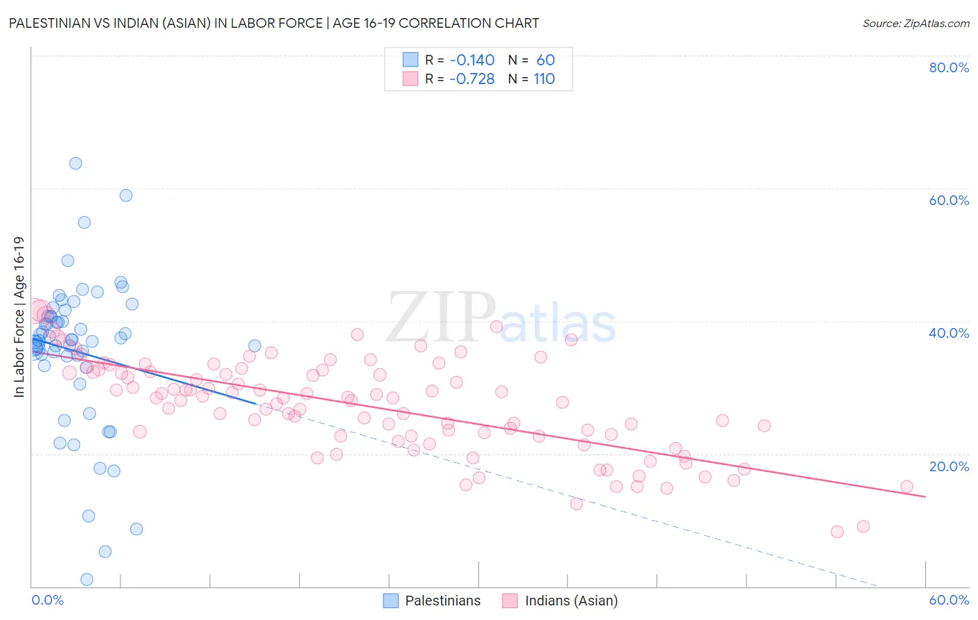 Palestinian vs Indian (Asian) In Labor Force | Age 16-19