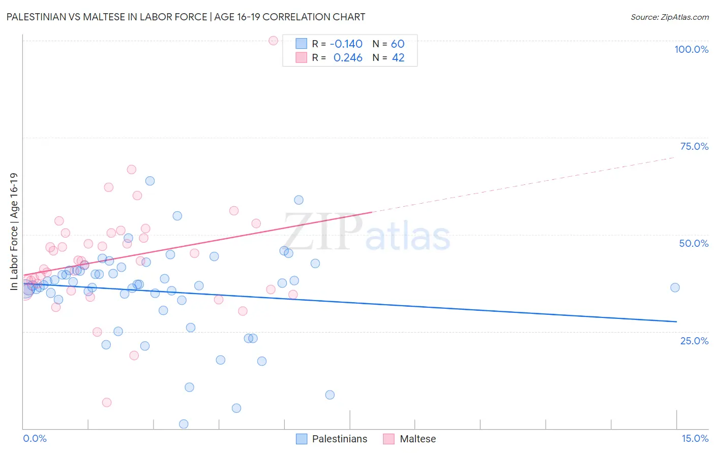 Palestinian vs Maltese In Labor Force | Age 16-19