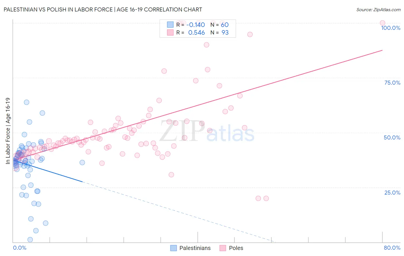 Palestinian vs Polish In Labor Force | Age 16-19