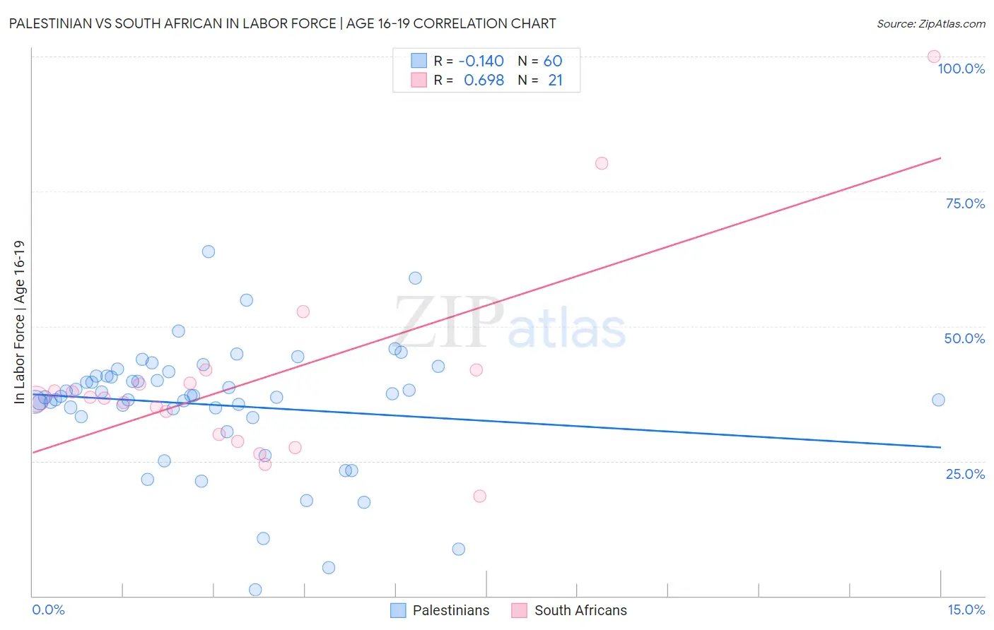 Palestinian vs South African In Labor Force | Age 16-19