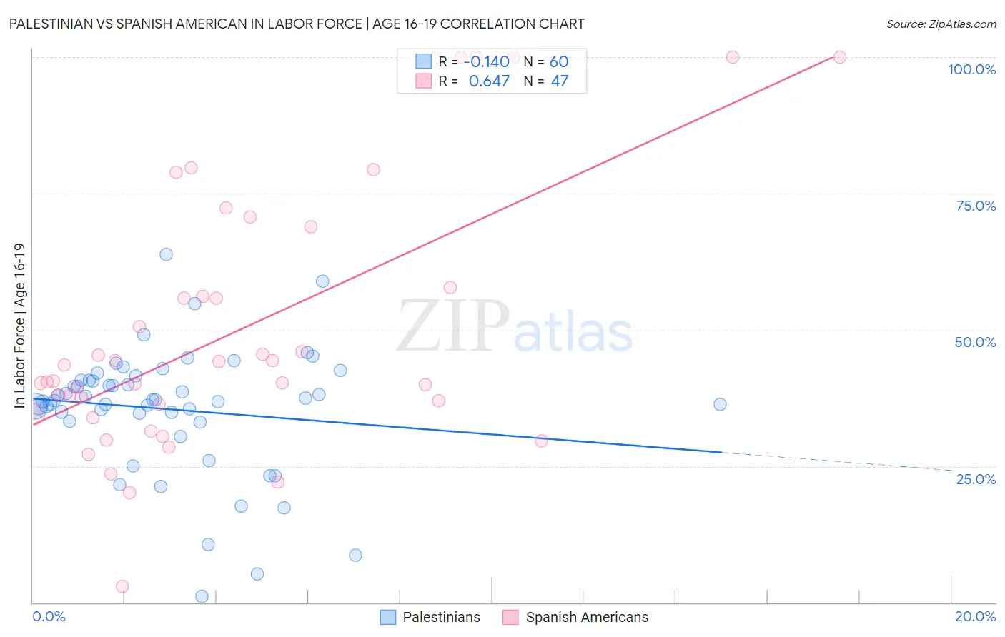 Palestinian vs Spanish American In Labor Force | Age 16-19
