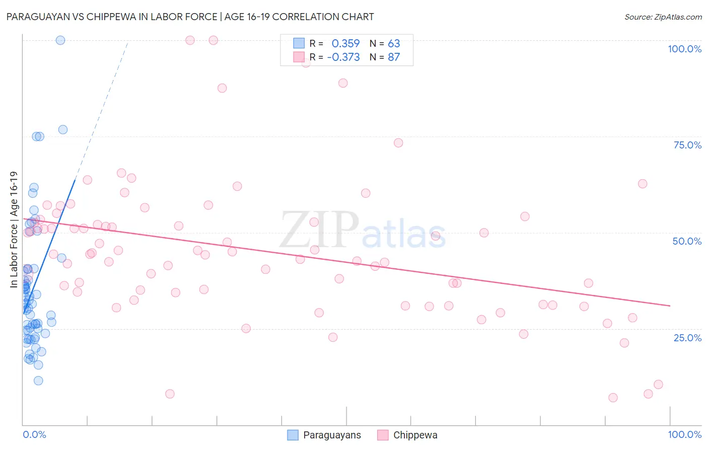 Paraguayan vs Chippewa In Labor Force | Age 16-19