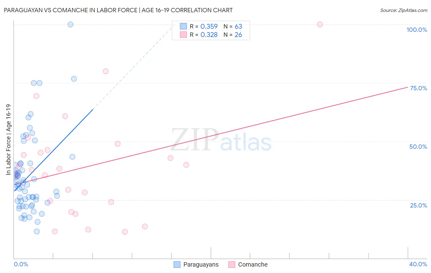 Paraguayan vs Comanche In Labor Force | Age 16-19