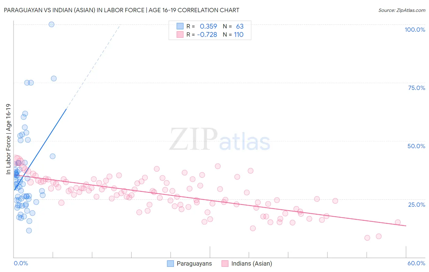 Paraguayan vs Indian (Asian) In Labor Force | Age 16-19