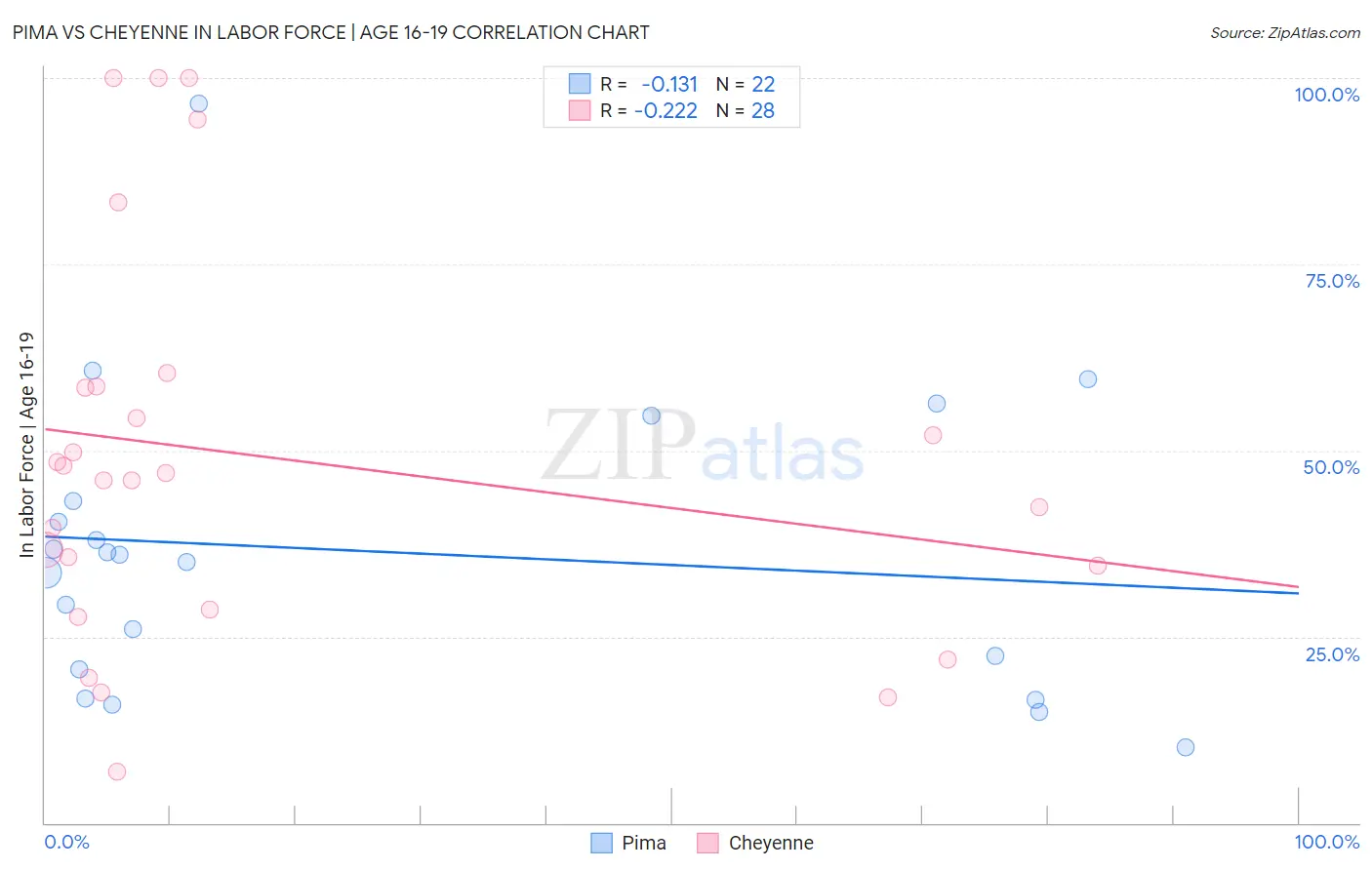 Pima vs Cheyenne In Labor Force | Age 16-19