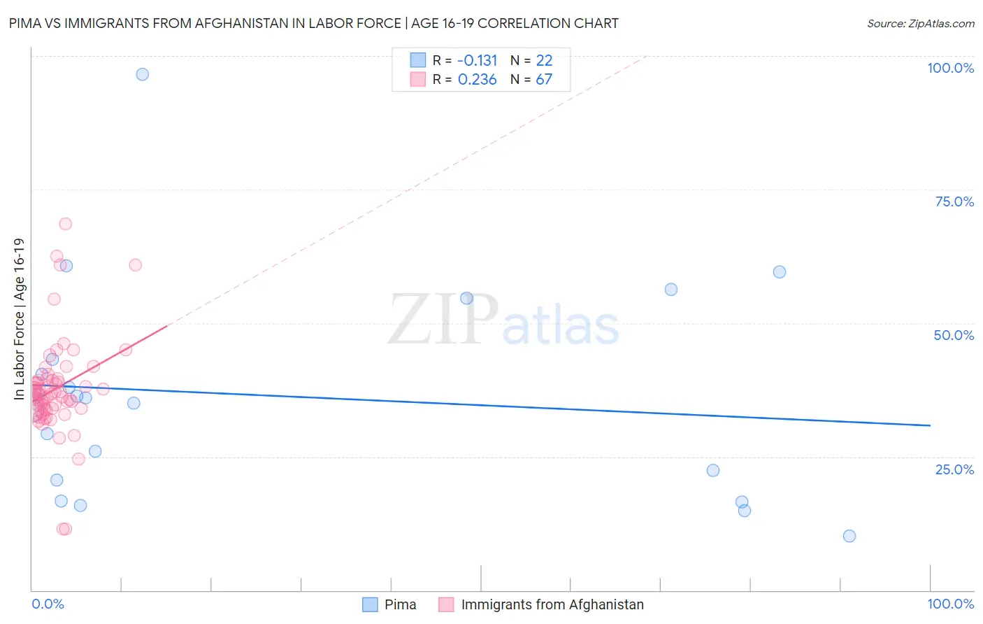 Pima vs Immigrants from Afghanistan In Labor Force | Age 16-19