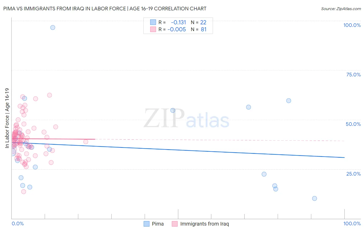 Pima vs Immigrants from Iraq In Labor Force | Age 16-19