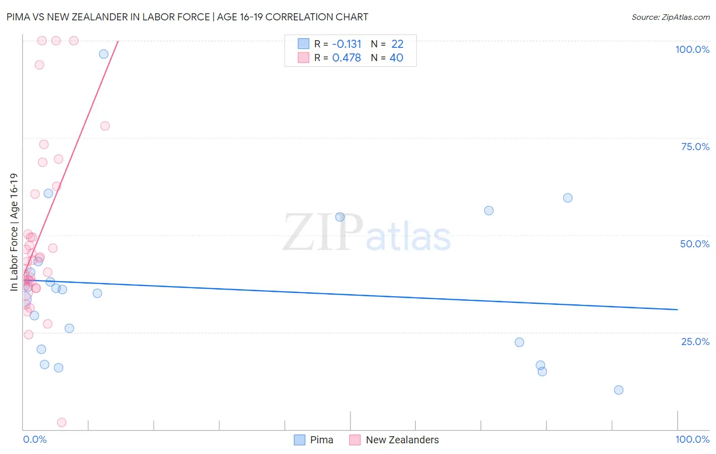 Pima vs New Zealander In Labor Force | Age 16-19