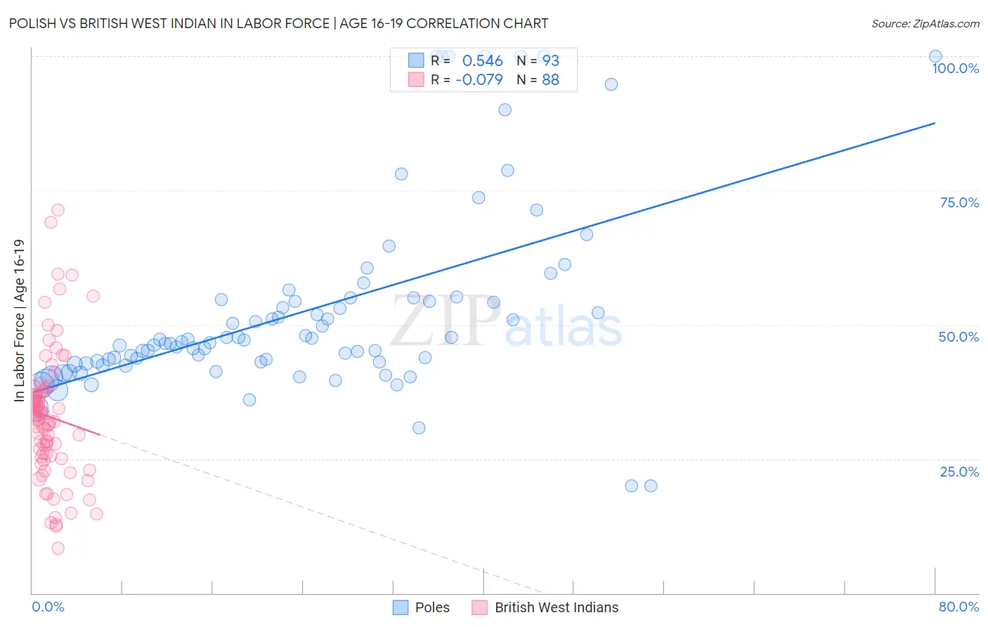 Polish vs British West Indian In Labor Force | Age 16-19