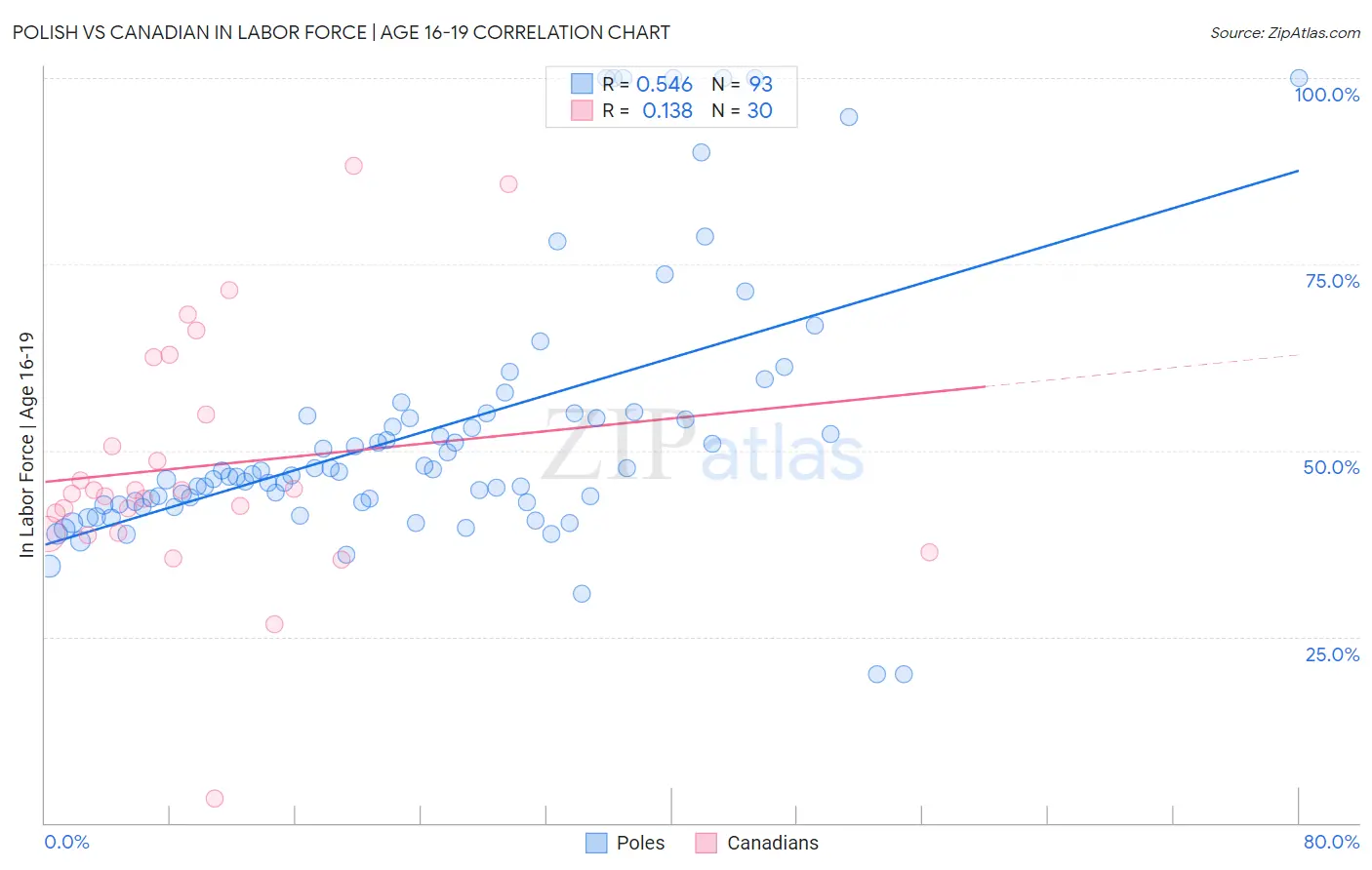 Polish vs Canadian In Labor Force | Age 16-19
