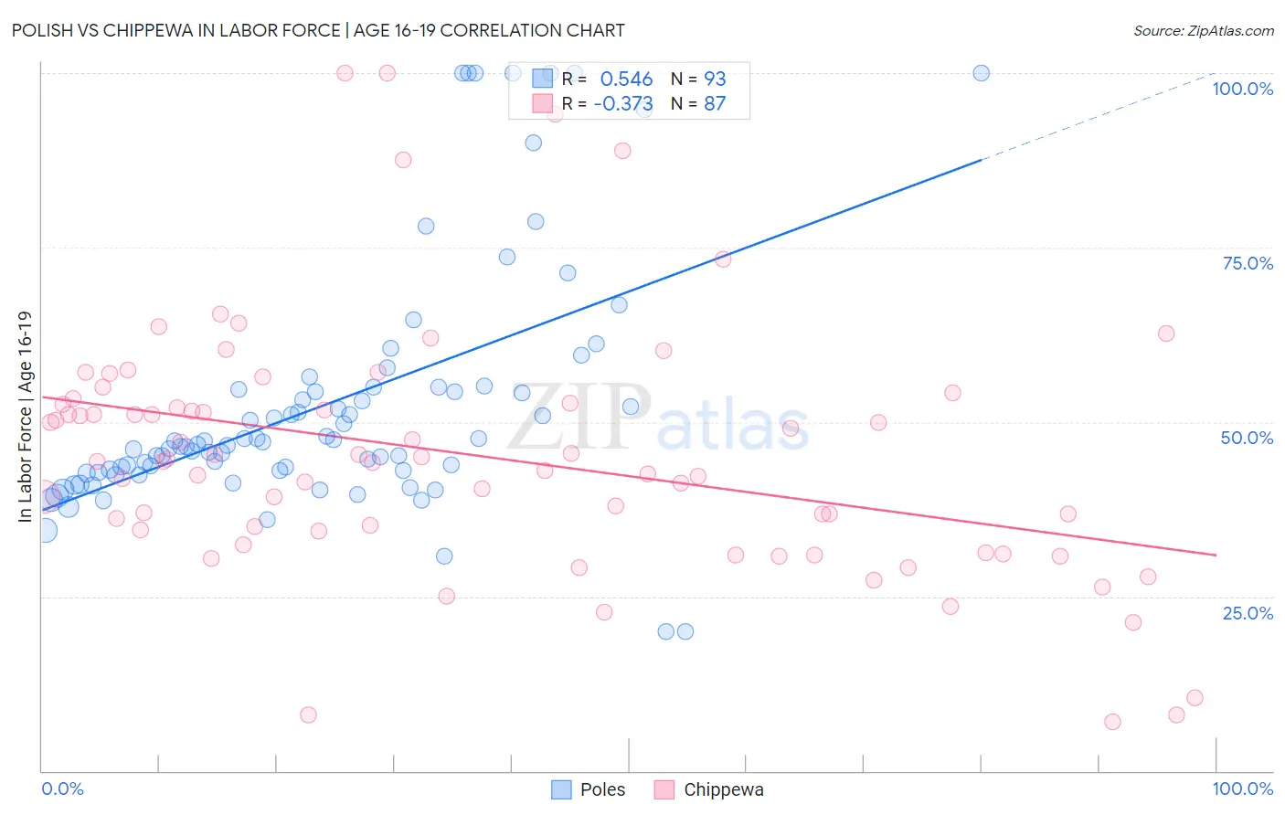 Polish vs Chippewa In Labor Force | Age 16-19