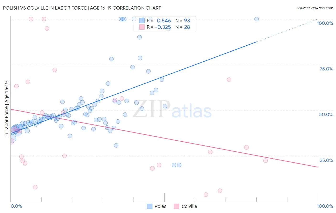 Polish vs Colville In Labor Force | Age 16-19