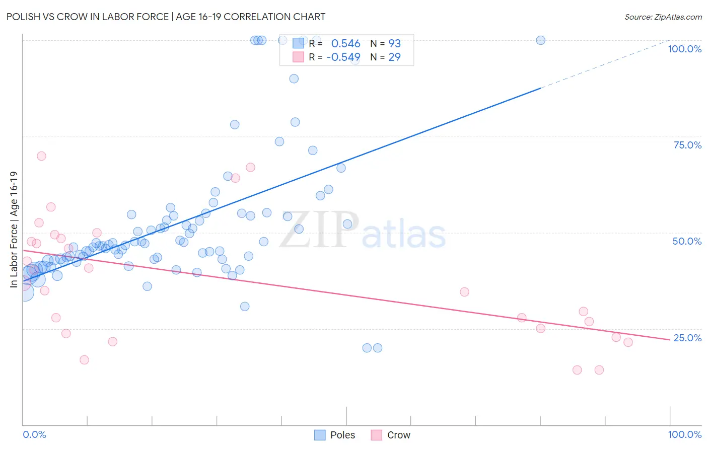 Polish vs Crow In Labor Force | Age 16-19
