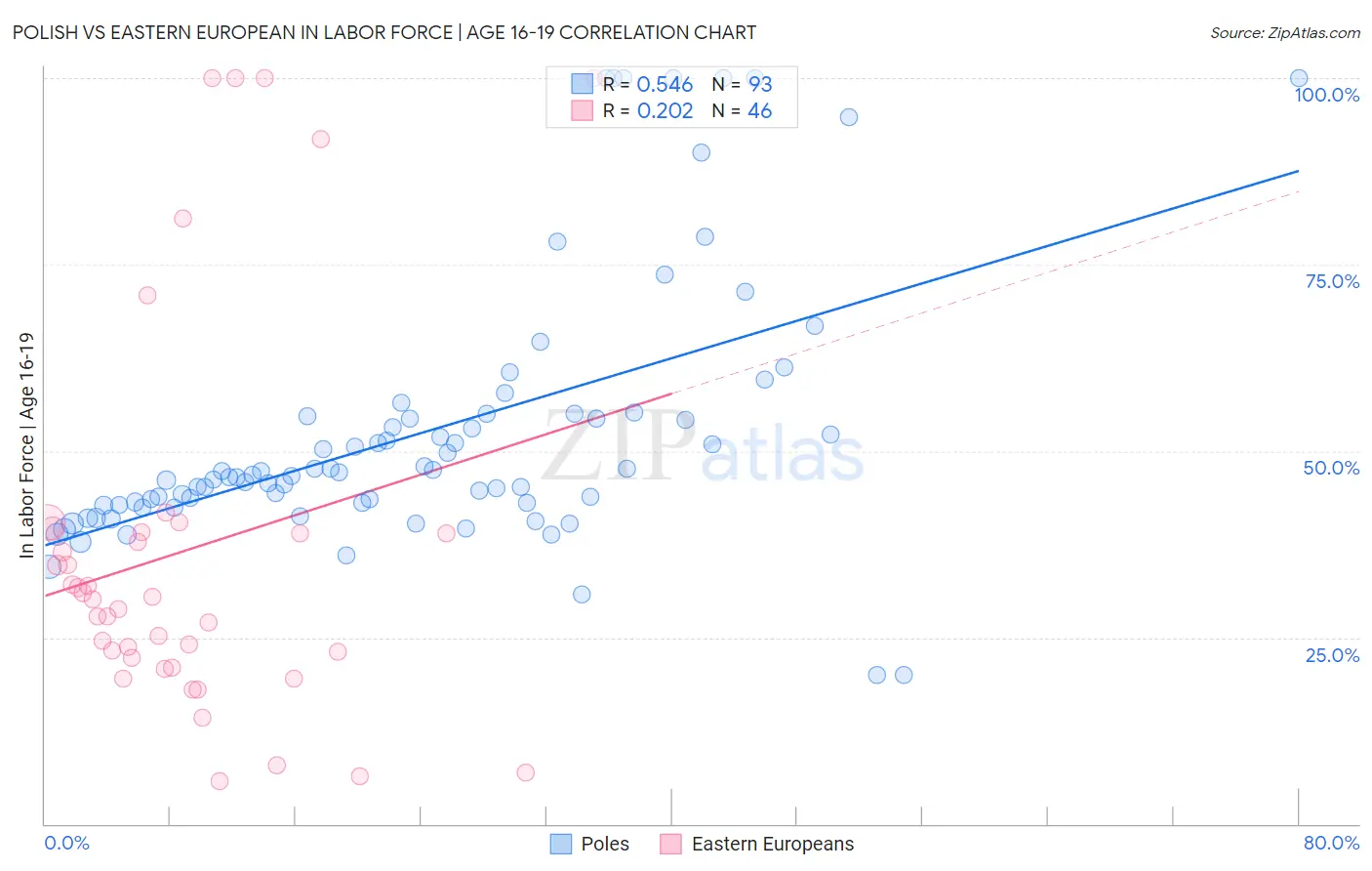 Polish vs Eastern European In Labor Force | Age 16-19