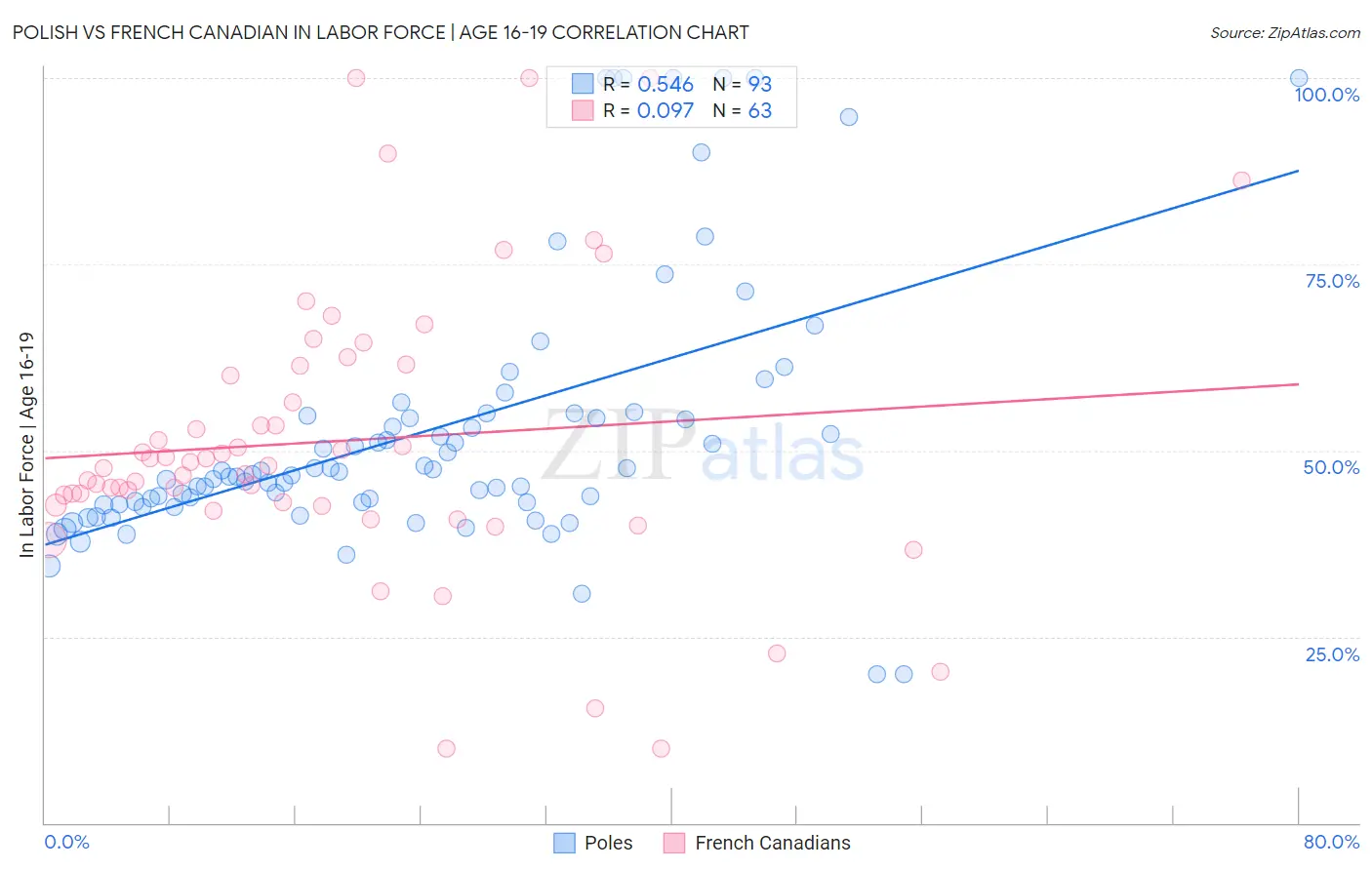 Polish vs French Canadian In Labor Force | Age 16-19