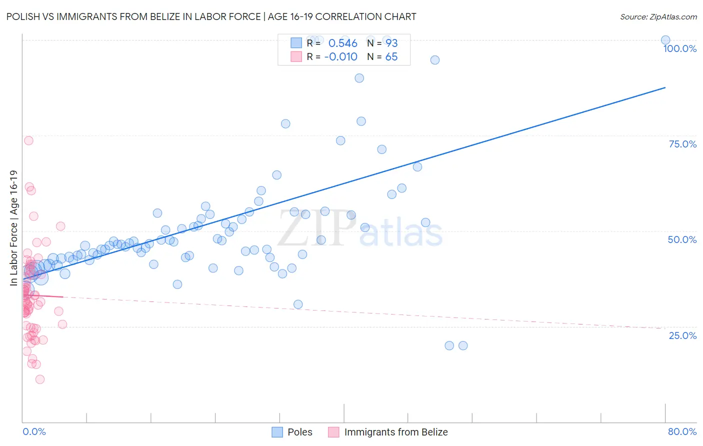 Polish vs Immigrants from Belize In Labor Force | Age 16-19
