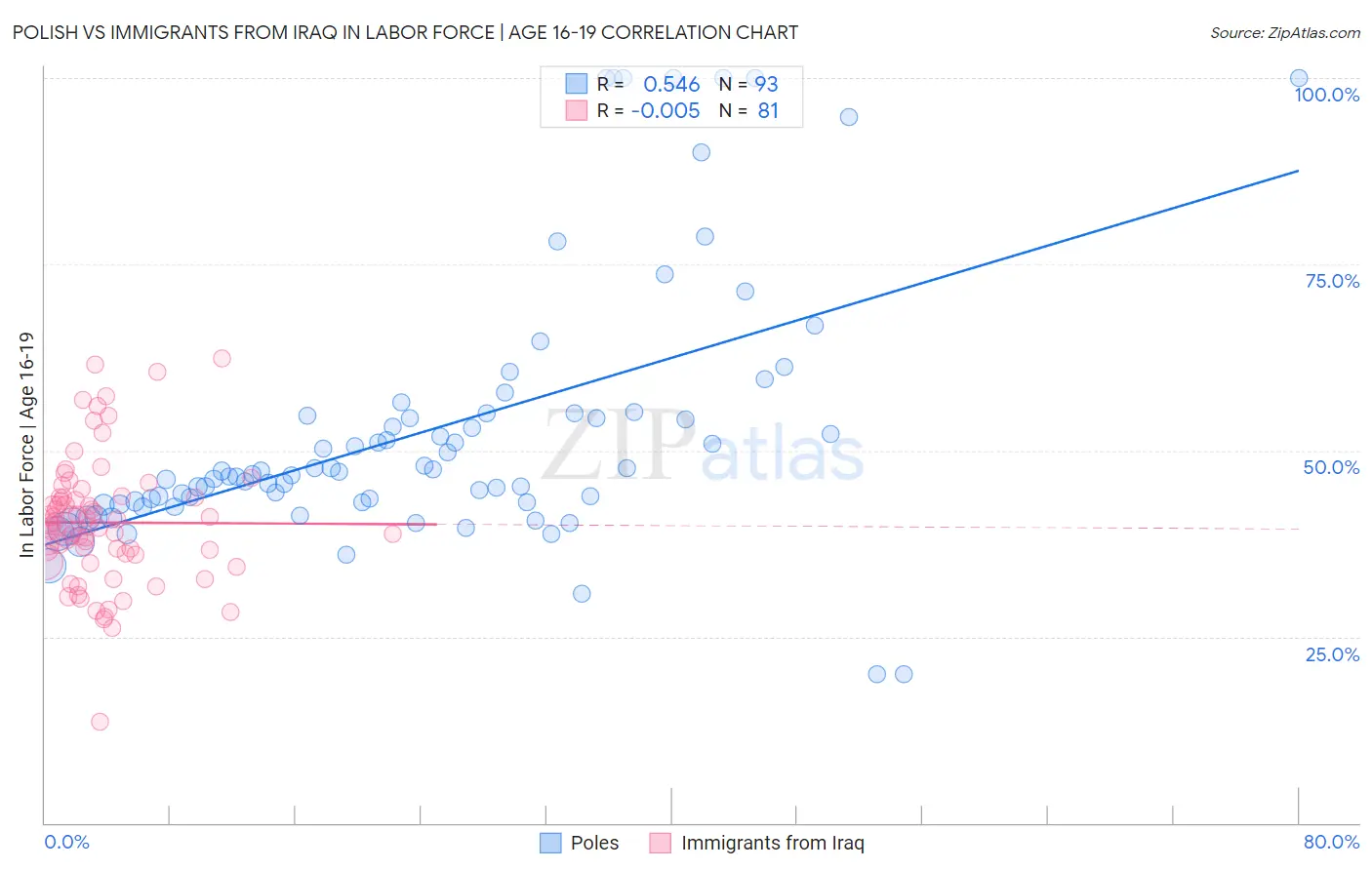 Polish vs Immigrants from Iraq In Labor Force | Age 16-19