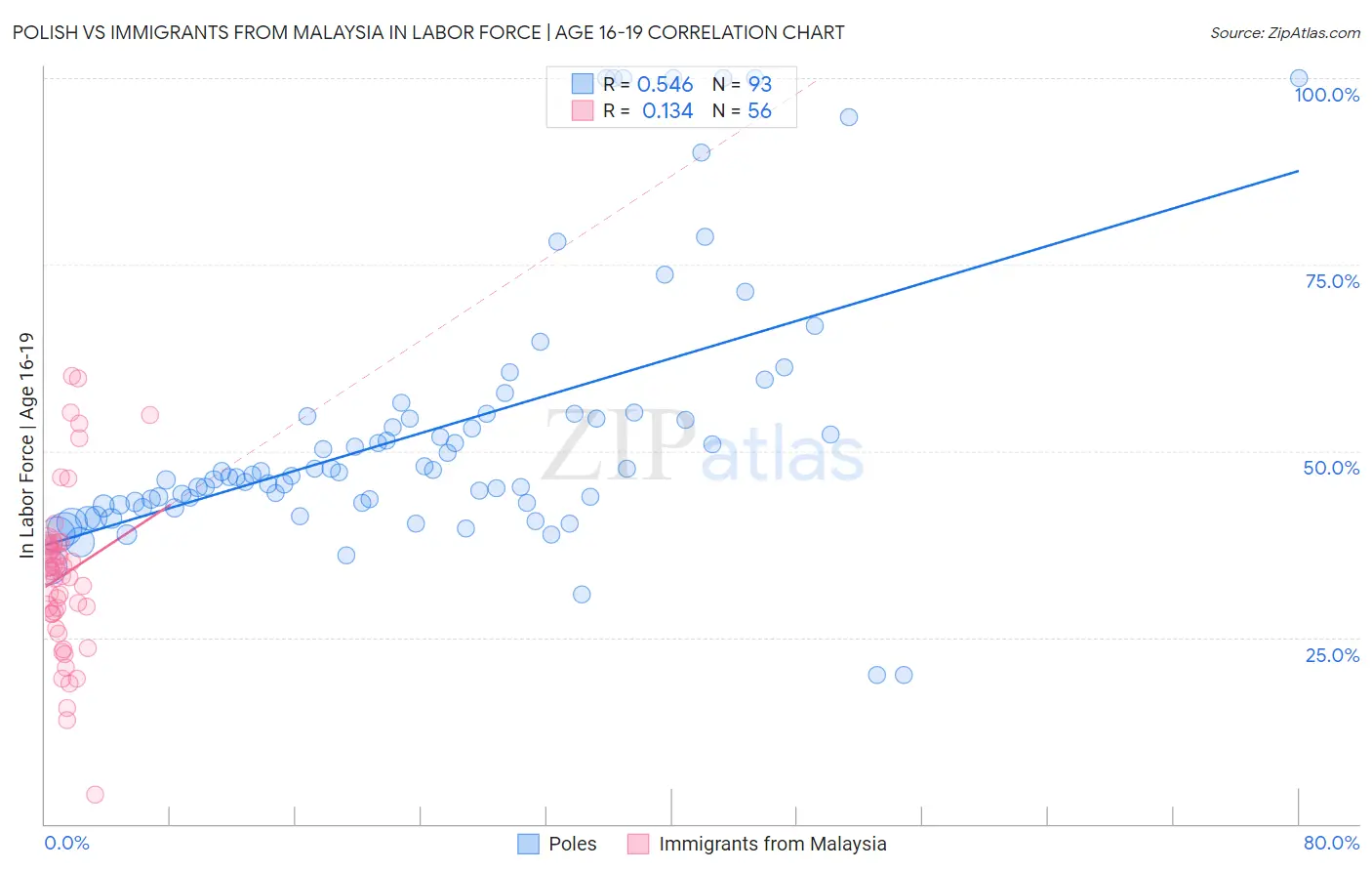 Polish vs Immigrants from Malaysia In Labor Force | Age 16-19