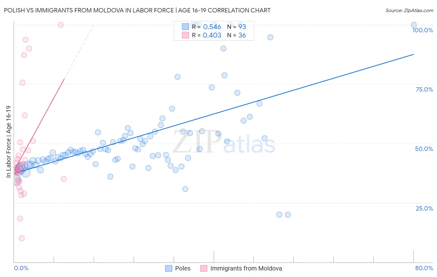 Polish vs Immigrants from Moldova In Labor Force | Age 16-19