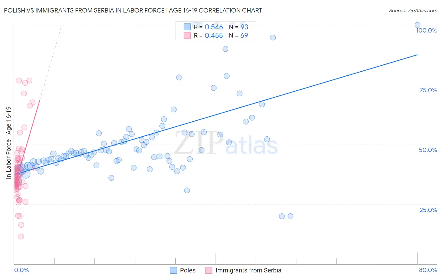 Polish vs Immigrants from Serbia In Labor Force | Age 16-19