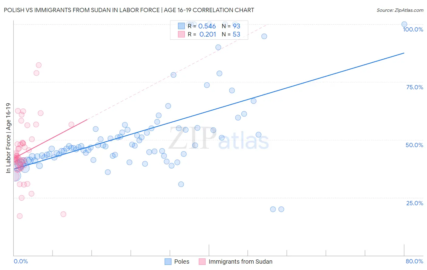 Polish vs Immigrants from Sudan In Labor Force | Age 16-19