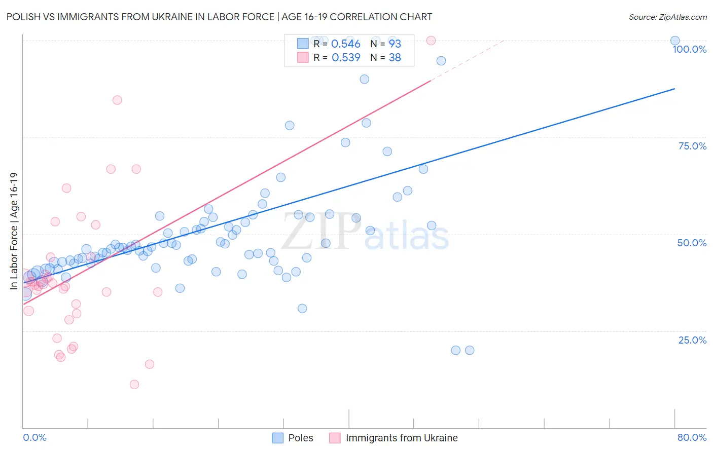 Polish vs Immigrants from Ukraine In Labor Force | Age 16-19