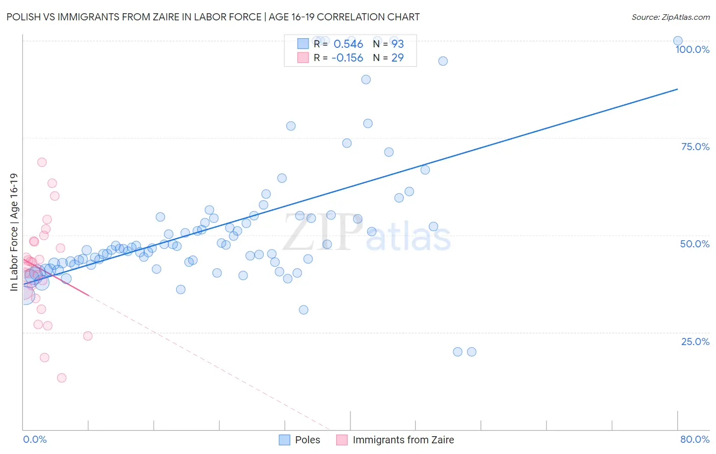 Polish vs Immigrants from Zaire In Labor Force | Age 16-19