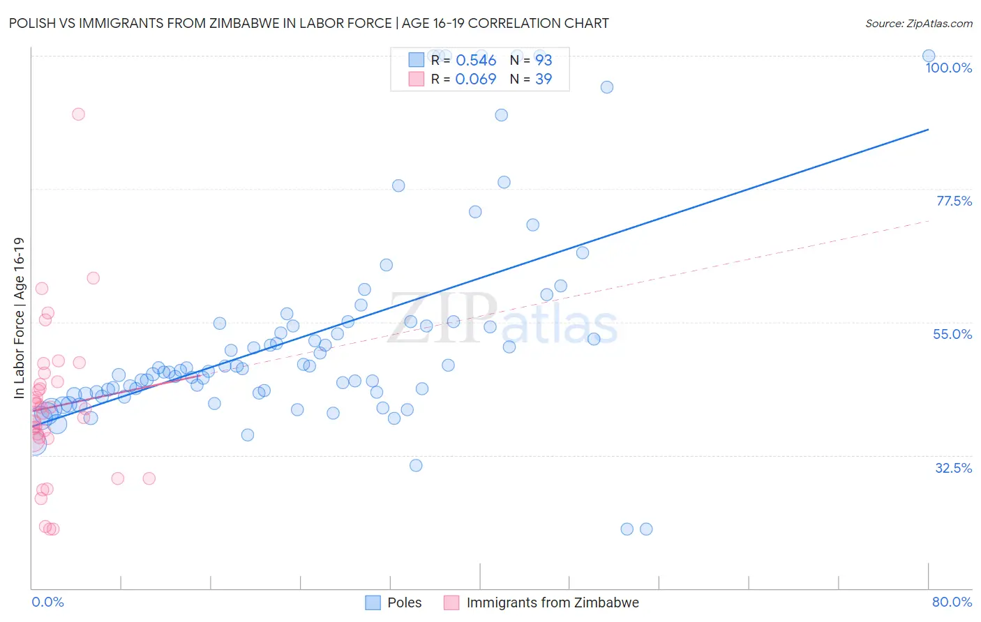 Polish vs Immigrants from Zimbabwe In Labor Force | Age 16-19