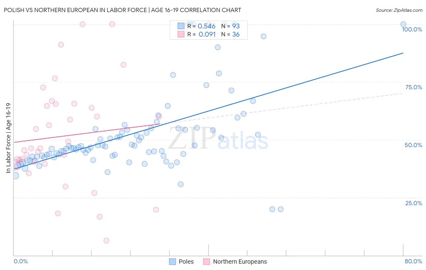 Polish vs Northern European In Labor Force | Age 16-19