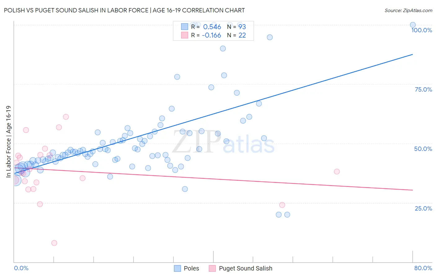 Polish vs Puget Sound Salish In Labor Force | Age 16-19